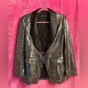 New York & Company Black and Silver Sequin Blazer